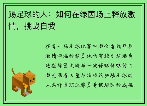 踢足球的人：如何在绿茵场上释放激情，挑战自我