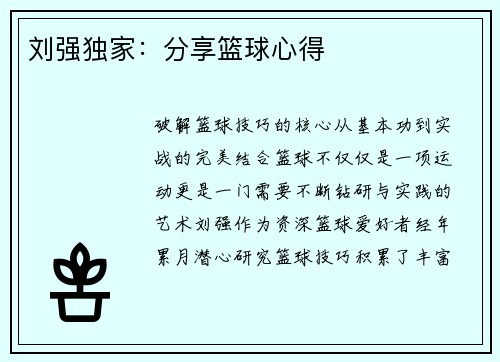 刘强独家：分享篮球心得