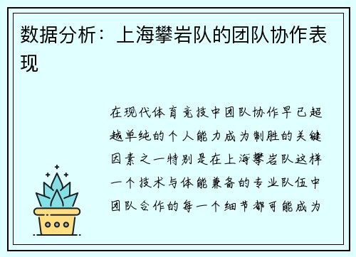 数据分析：上海攀岩队的团队协作表现