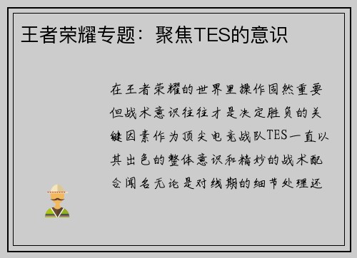 王者荣耀专题：聚焦TES的意识